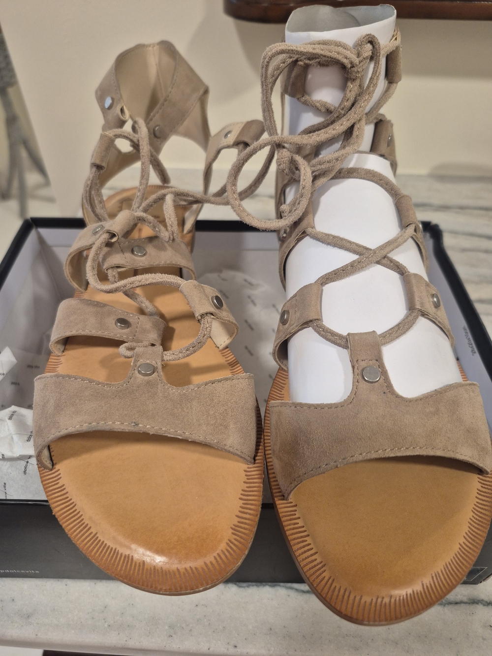 Dolce Vita Suede Lace-Up Gladiator Sandals - Taupe